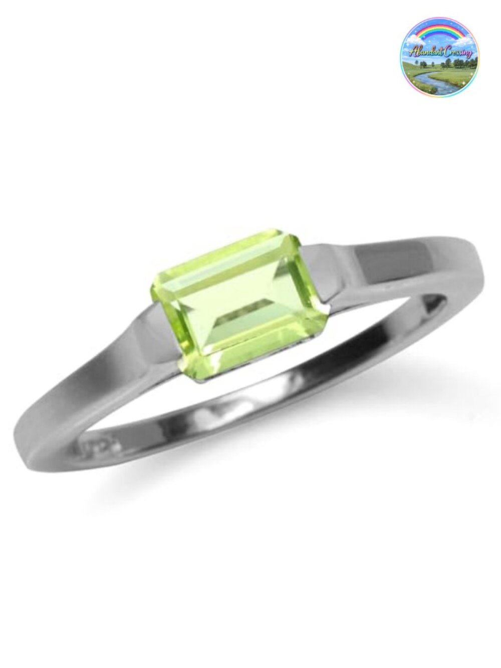 Silvershake Half Bezel Set Octagon Peridot Promise Ring White Gold Plated 925